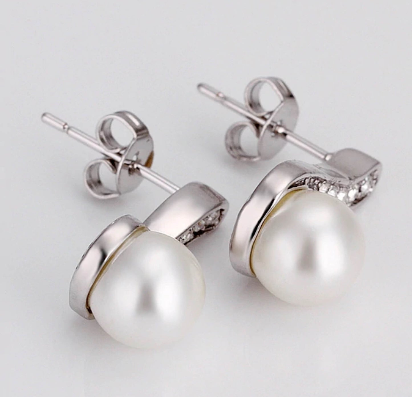 Simulated Pearl Beads Stud Earrings CZ Stone Jewellery for Women & Girl