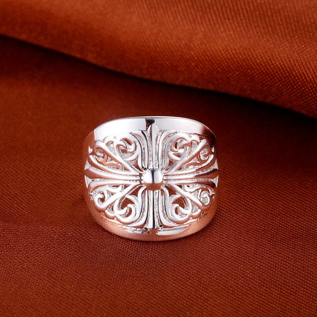 Charming Rose Adjustable Ring for Women Valentine's Gift Alloy Silver Plated Ring