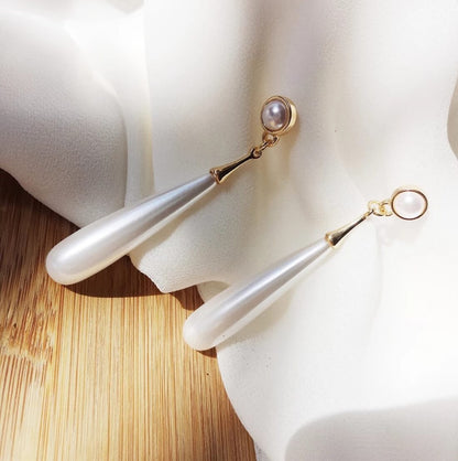 Gold Plated Pearl Water Drop Long Pearl Earrings for Girls and Women