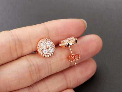 Premium Quality Rose Gold Plated Round Micro Zircon Stone Stud Earring for Woman and Girls