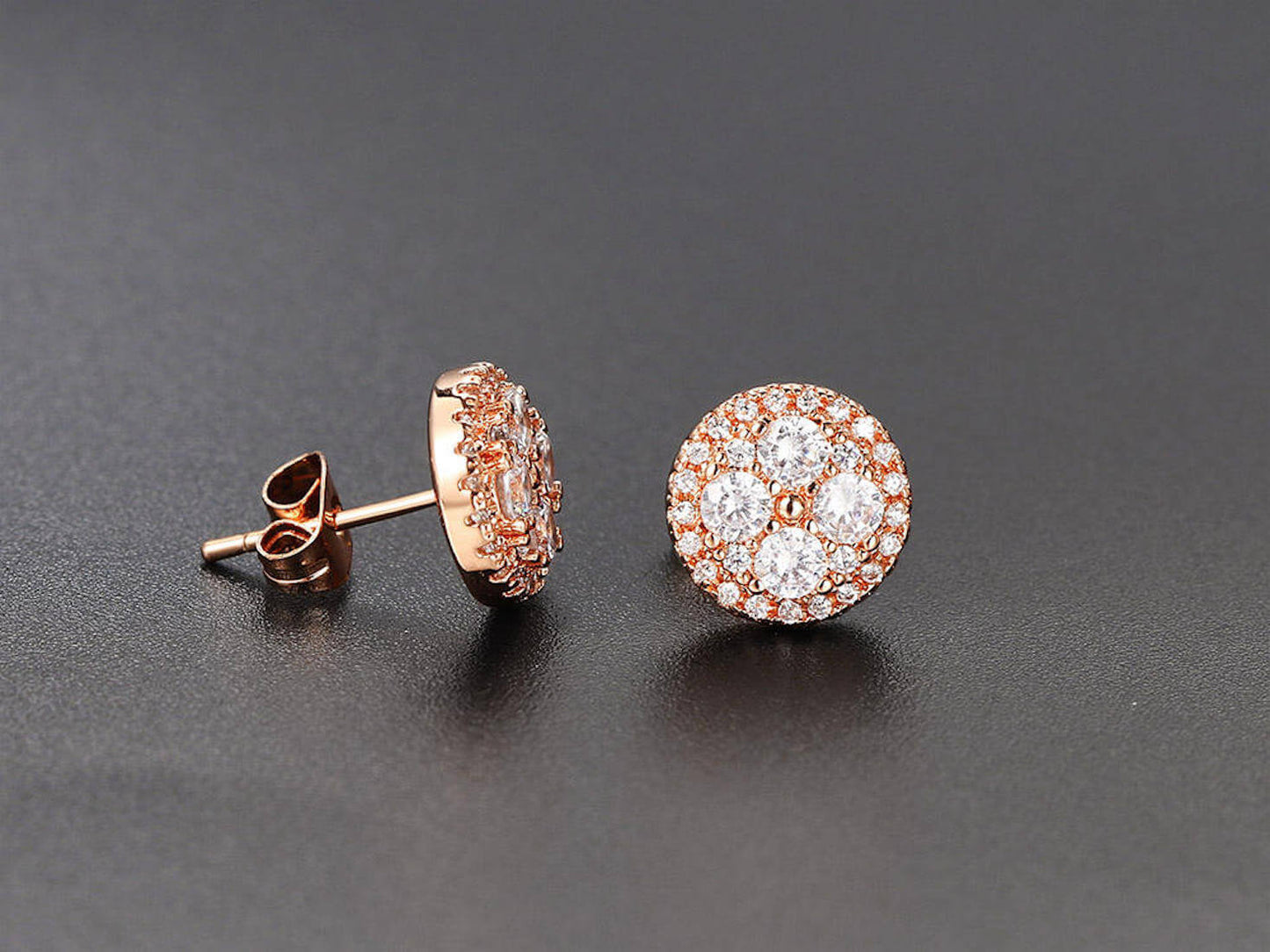 Premium Quality Rose Gold Plated Round Micro Zircon Stone Stud Earring for Woman and Girls