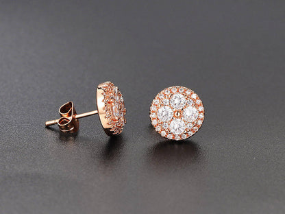 Premium Quality Rose Gold Plated Round Micro Zircon Stone Stud Earring for Woman and Girls