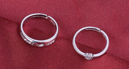 Heart shape & forever love adjustable couple rings for lovers Valentine ring Zinc, Alloy Silver Plated Ring