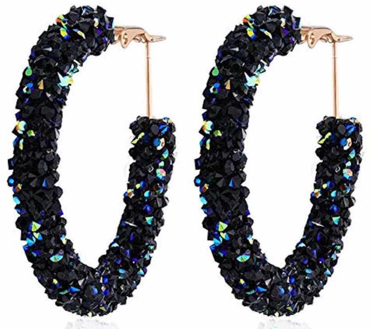 Dark Blue Rhinestone Crystal Chandbali Earrings for Women and Girls Metal Chandbali Earring