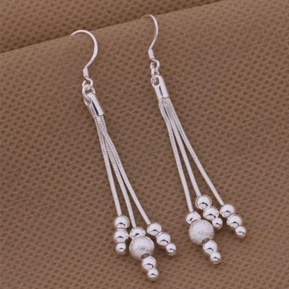 Silver Plated Metal Three Line Beads Female Earrings Trendy Wedding Jewellery Metal Drops & Danglers