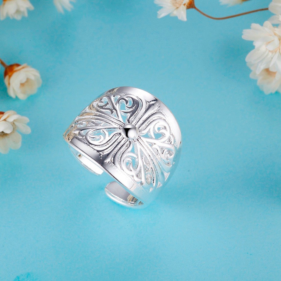 Charming Rose Adjustable Ring for Women Valentine's Gift Alloy Silver Plated Ring