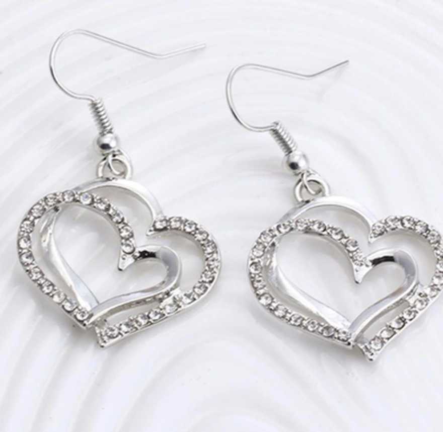 Heart-Shaped Necklace and Earrings Set (Colour: Silver)