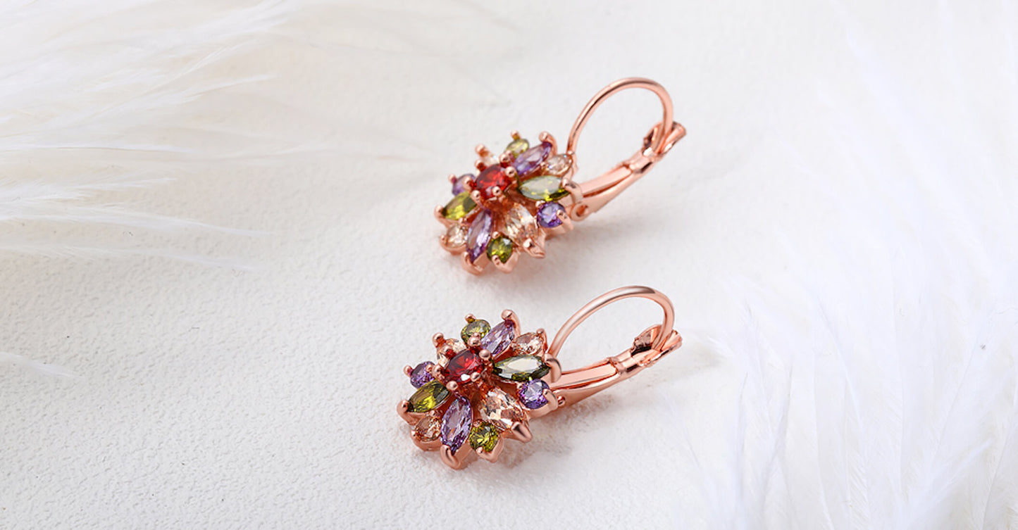 Party Wear Multicolor Flower Gold Plated Stud Earrings Jewelry for Women and Girls Copper Clip-on Earring