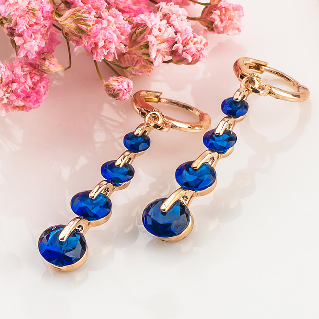 Gold Plated Navy Blue Dangle and Drop Cubic Zirconia Earrings for Women and Girls Copper Stud Earring