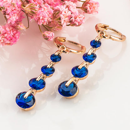 Gold Plated Navy Blue Dangle and Drop Cubic Zirconia Earrings for Women and Girls Copper Stud Earring