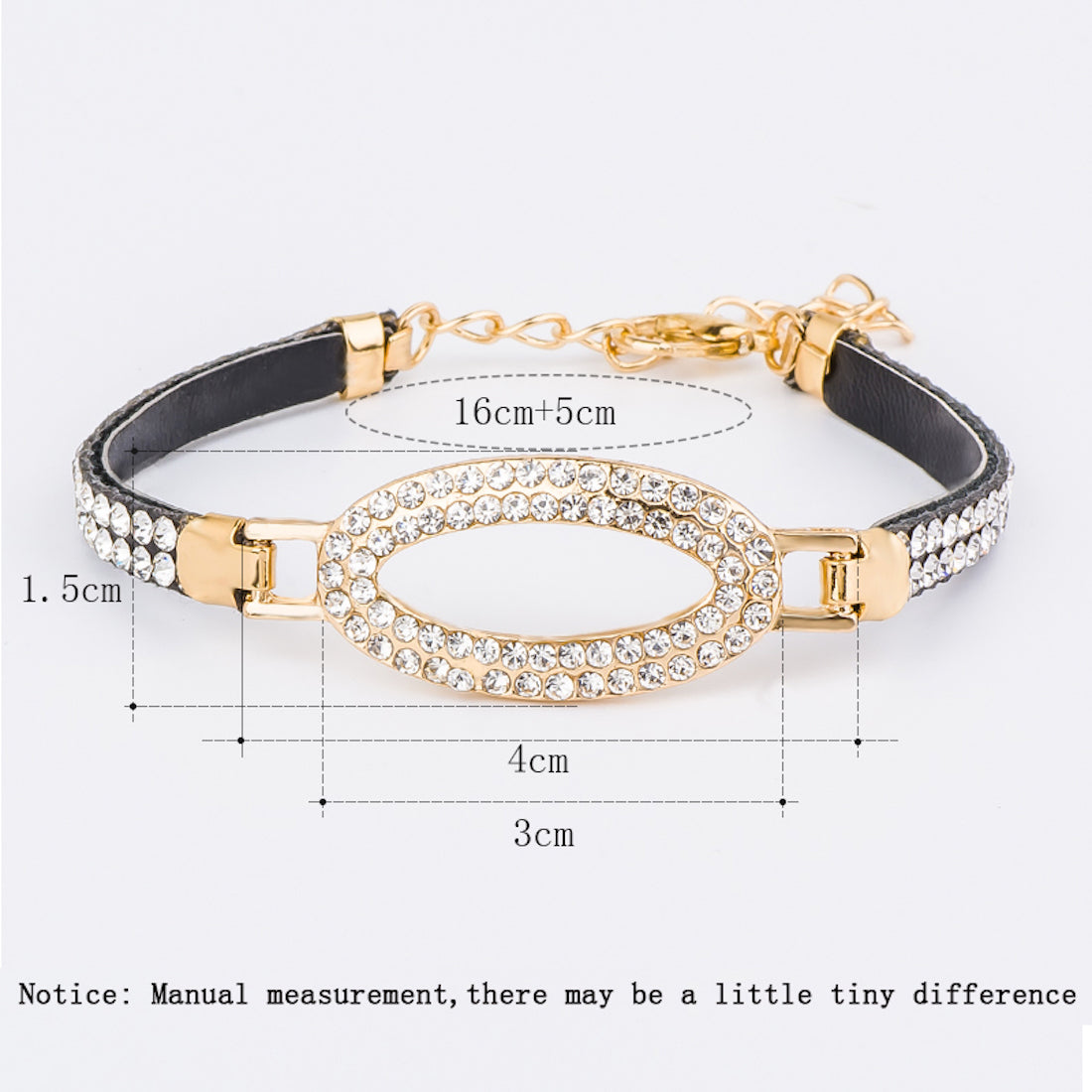 Shiny CZ Stone Women Chain Link Leather Bracelet | Wedding Jewelry