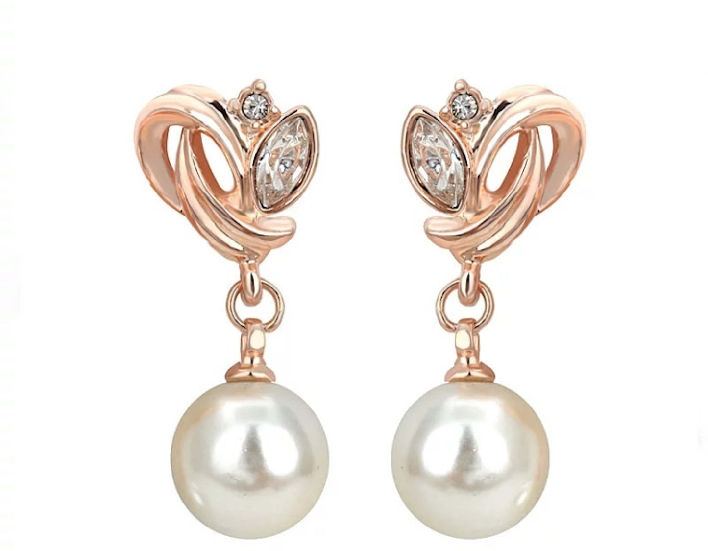 Simulated Pearl Drop Earrings for Women, Cubic Zirconia Pearl Beads Earring, Rose Gold and Silver