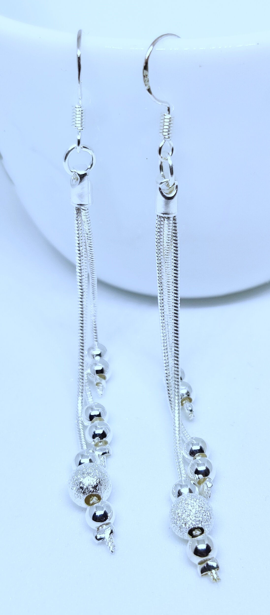 Silver Plated Metal Three Line Beads Female Earrings Trendy Wedding Jewellery Metal Drops & Danglers