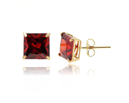 Blood Red Stone Square Stud Earrings for Girls and Women Copper Stud Earring