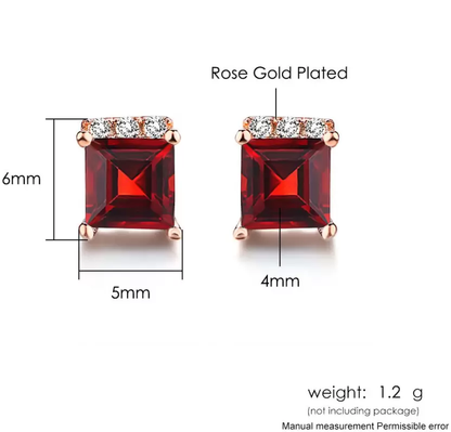 Blood Red Stone Square Stud Earrings for Girls and Women Copper Stud Earring