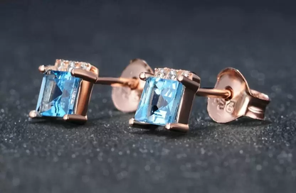 Aqua Blue Stone Square Stud Earrings for Girls | Best for Baby Girls