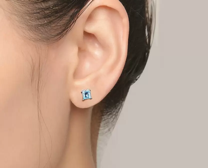 Aqua Blue Stone Square Stud Earrings for Girls | Best for Baby Girls