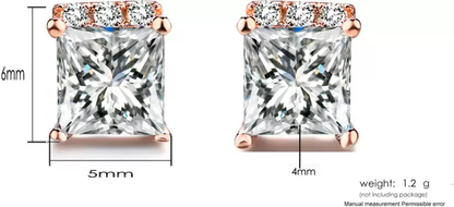 High Quality Square Shape Crystal Stud Earrings for Girls and Women Crystal Copper Stud Earring