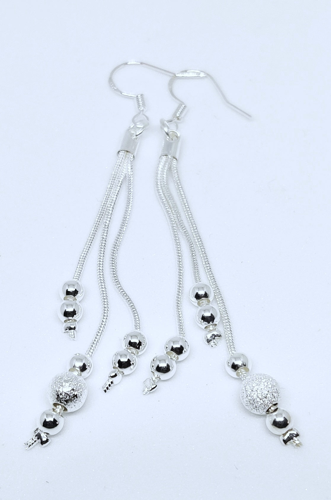 Silver Plated Metal Three Line Beads Female Earrings Trendy Wedding Jewellery Metal Drops & Danglers