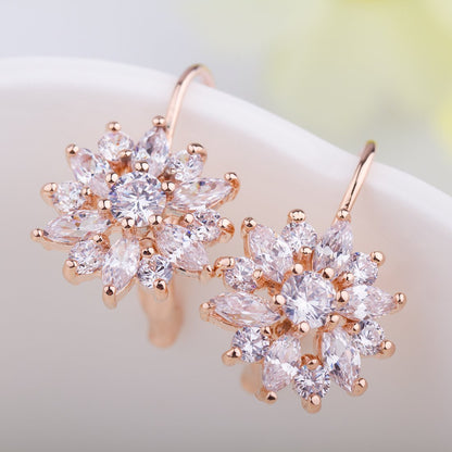 Flower Stud Hoop Earrings for Women, Zircon Embellished Flower Earrings, Gifts for Women and Girls