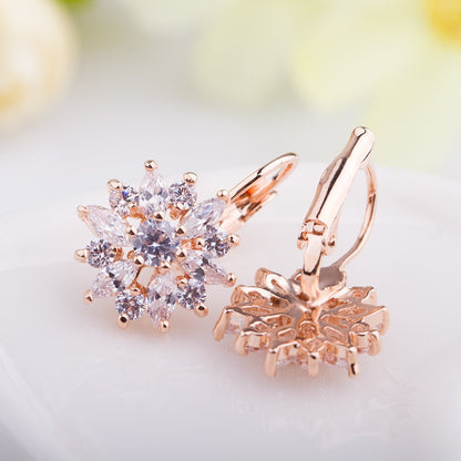 Flower Stud Hoop Earrings for Women, Zircon Embellished Flower Earrings, Gifts for Women and Girls