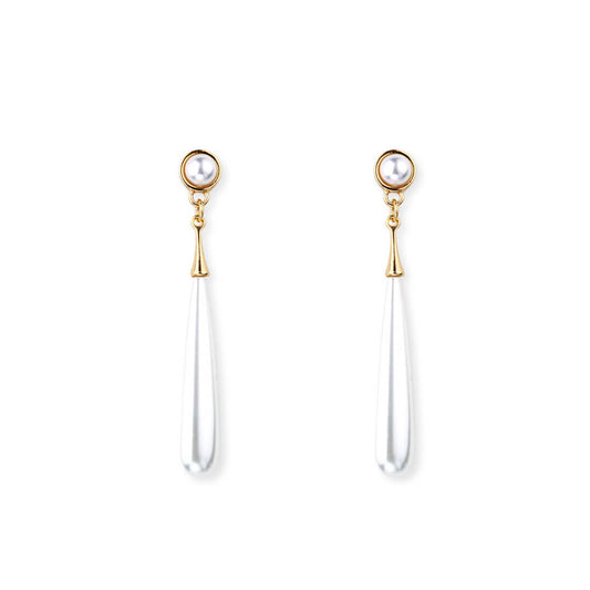 Gold Plated Pearl Water Drop Long Pearl Earrings for Girls and Women