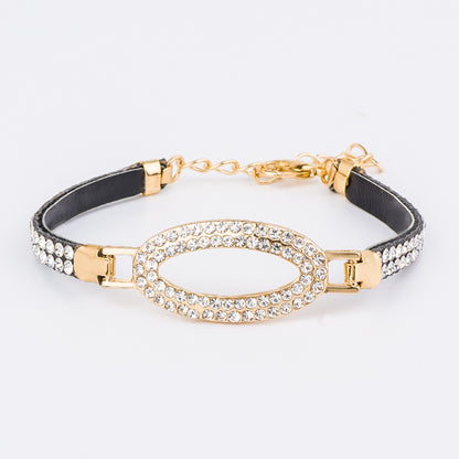 Shiny CZ Stone Women Chain Link Leather Bracelet | Wedding Jewelry