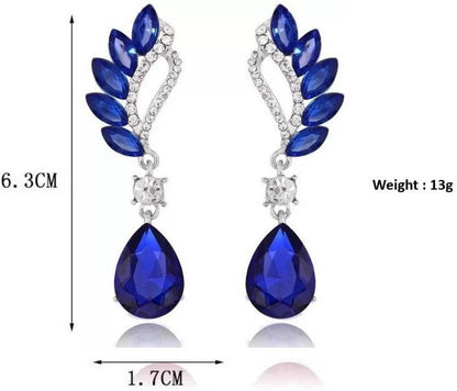 Crystal and Rhinestone Drop Dangle Earrings, Long Trendy Eardrops for Girls and Women (Blue)