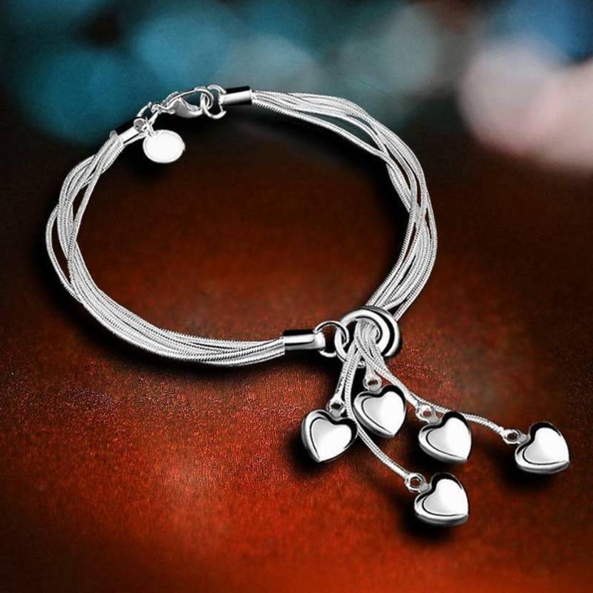 Casual Wear Sterling Silver Heart Design Bracelet For Girls And