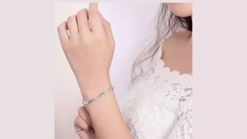 Trendy Sterling Silver Blue Stone Studded Bracelet for Girls