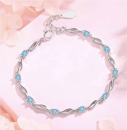 Trendy Sterling Silver Blue Stone Studded Bracelet for Girls