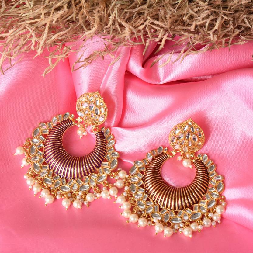 Gold Plated Brass Big Chandbali Jhumka Earrings for Women, Traditional Long Earrings, Anniversary Gift for Wife (Red)