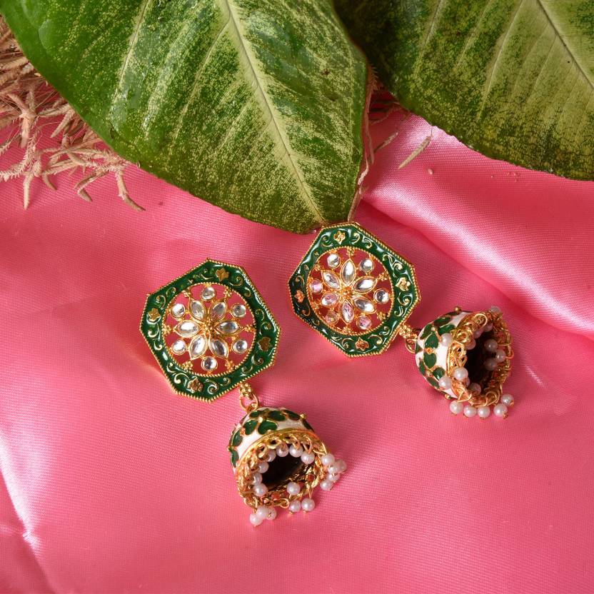 Cute Drop Jhumka Earrings with Stone Work, Kan ka Jhumka for Women and Girls