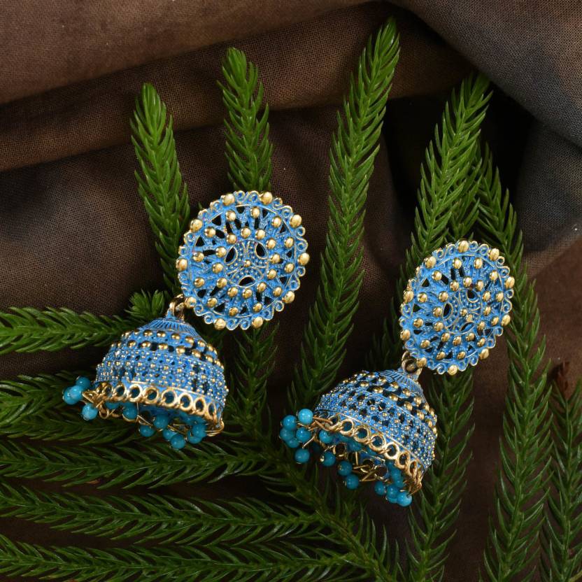 Ethnic Oxidised Jhumka Earring, Long Hangings Traditional Alloy