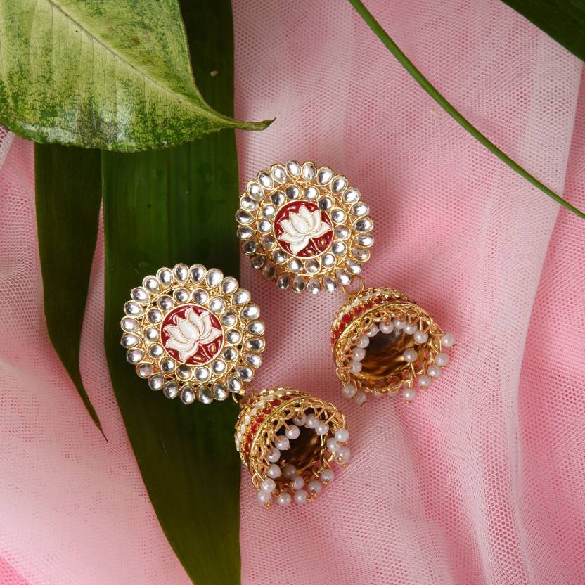 Lotus Shape Jhumka Earrings for Festive/ Party for Women and Girls
