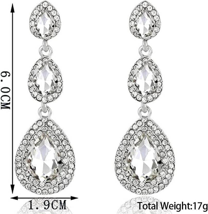 Traditional 18K Gold Plated and Crystal Dangle & Drop Earrings for Women & Girls, Rhinestone Geometric Statement Alloy Earrings