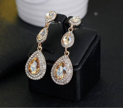 Traditional 18K Gold Plated and Crystal Dangle & Drop Earrings for Women & Girls, Rhinestone Geometric Statement Alloy Earrings