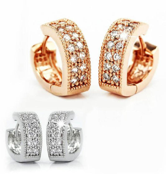 Nilu's Collection Rose Gold & 925 Silver Plated Stylish Crystal Stud Earrings for Women & Girl Crystal Copper Stud Earring