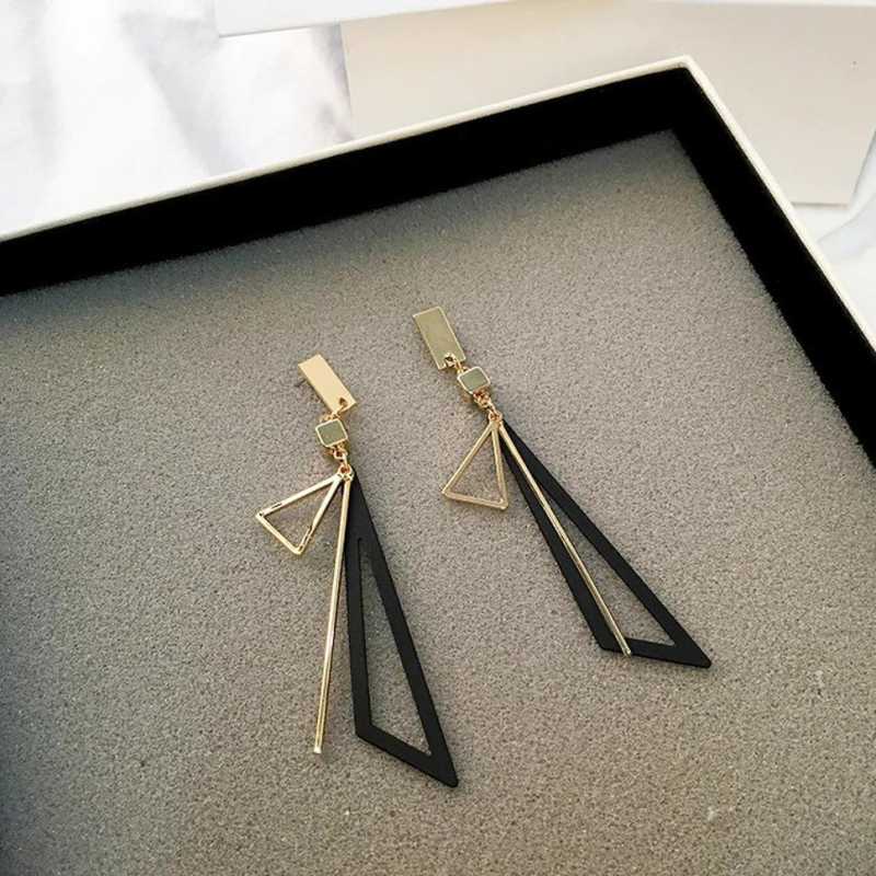 Hollow Triangle Black Geometric Long Drop Earrings for Women and Girls