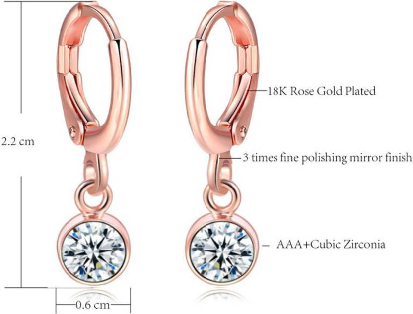 Rose Gold Plated Drop & Dangler Earrings, Clip-on Earrings for Girls & Women