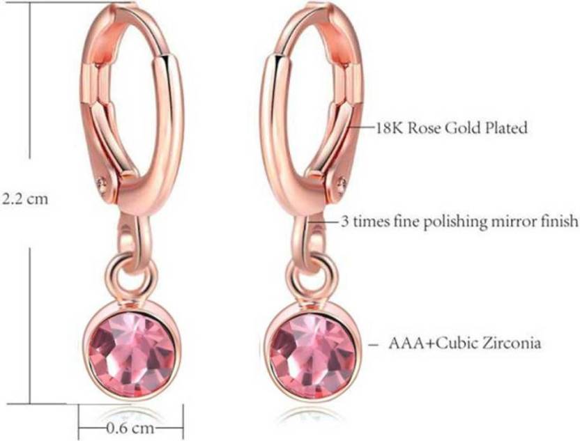 Top Quality Classical 18K Rose Gold Plated CZ jewelry Earrings For Women/Girl Crystal Alloy Drops & Danglers, Clip-on Earring