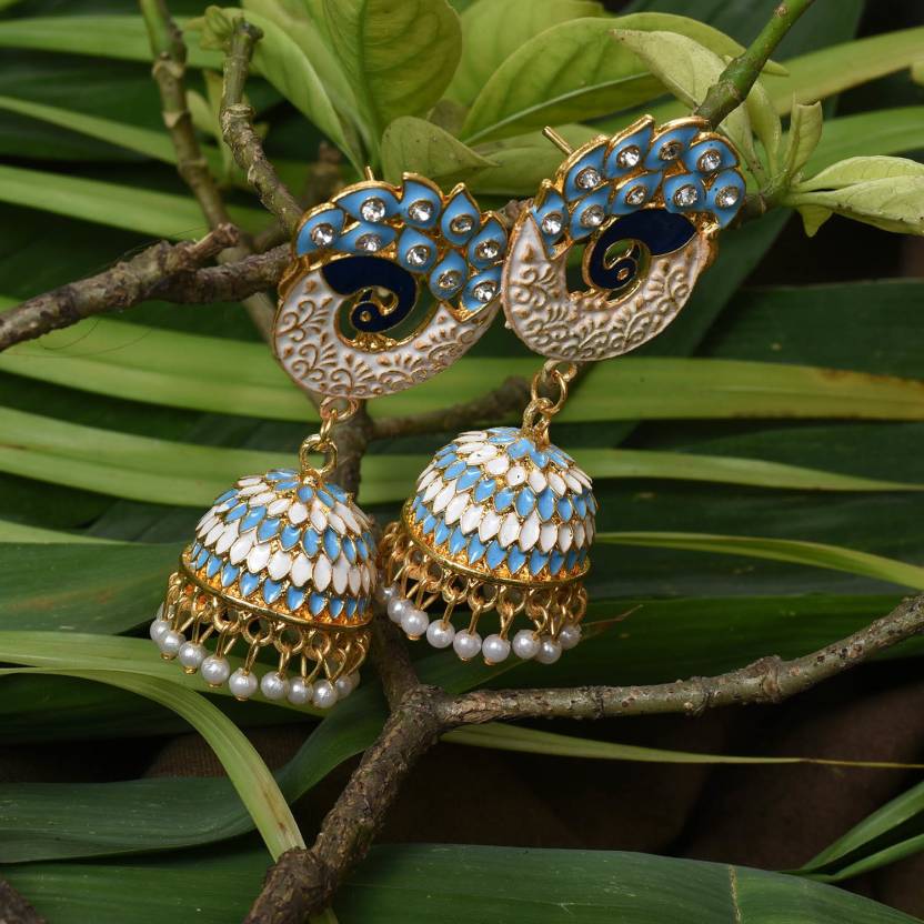 Kundan Stones Embedded Peacock Shape Premium Oxidised Finish Jhumka Ea – A  Local Tribe