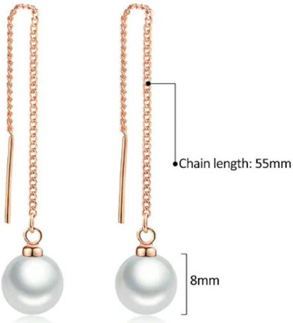 Pearl Tassel Long Drop Earrings for Women/Girls | Light weight | Sleek & Beautiful